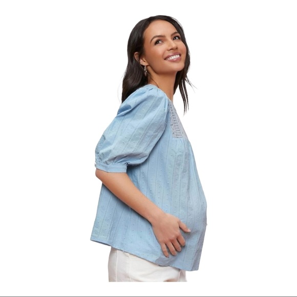 SHEIN Maternity Puff Sleeve Lace Insert Swiss Dot Top - Picture 5 of 8